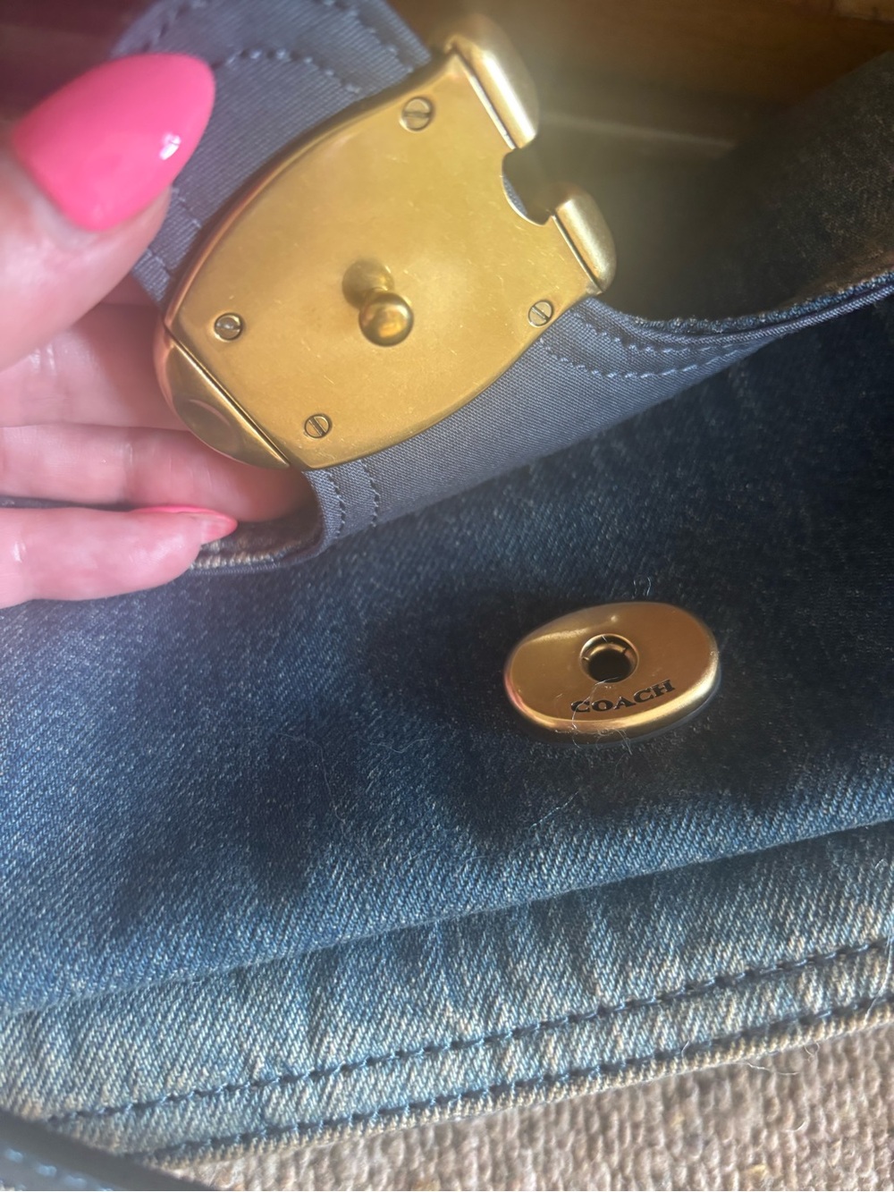 Coach Denim Crossbody Bag with Gold 'C' Hardware and Black Strap - Picture 9 of 12